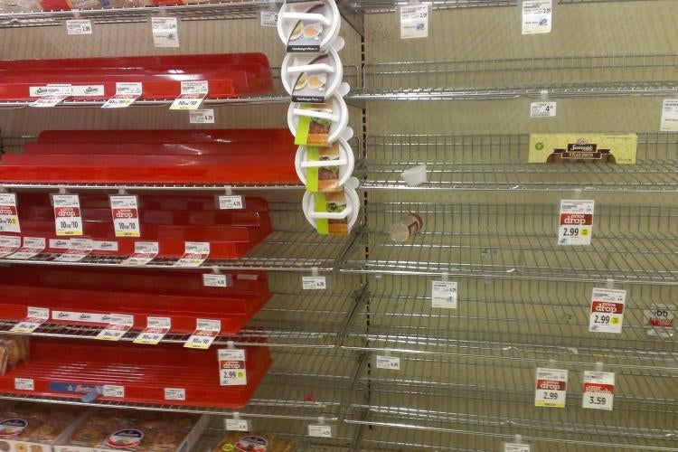 nearly empty store shelves