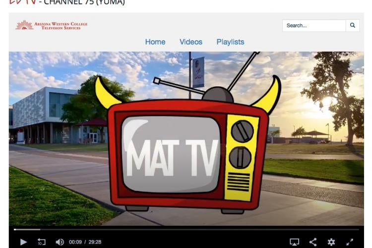 MAT TV is the live show that students in Television Production classes create each semester. This screen grab is from AzWestern.edu. screengrab of the logo on website for MAT Tv (Matador TV)