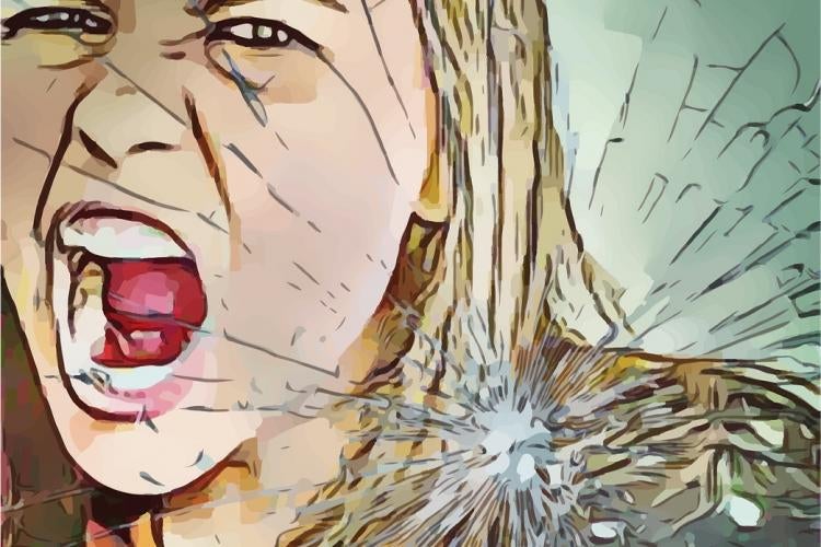 Artwork by prettysleepy, Pixabay.com A picture edit of a blonde woman yelling is overlaid with a broken glass